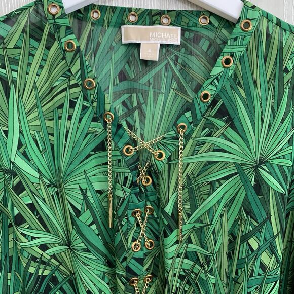 Michael Kors Palmetto Green Sheer Top Small - Picture 2 of 5